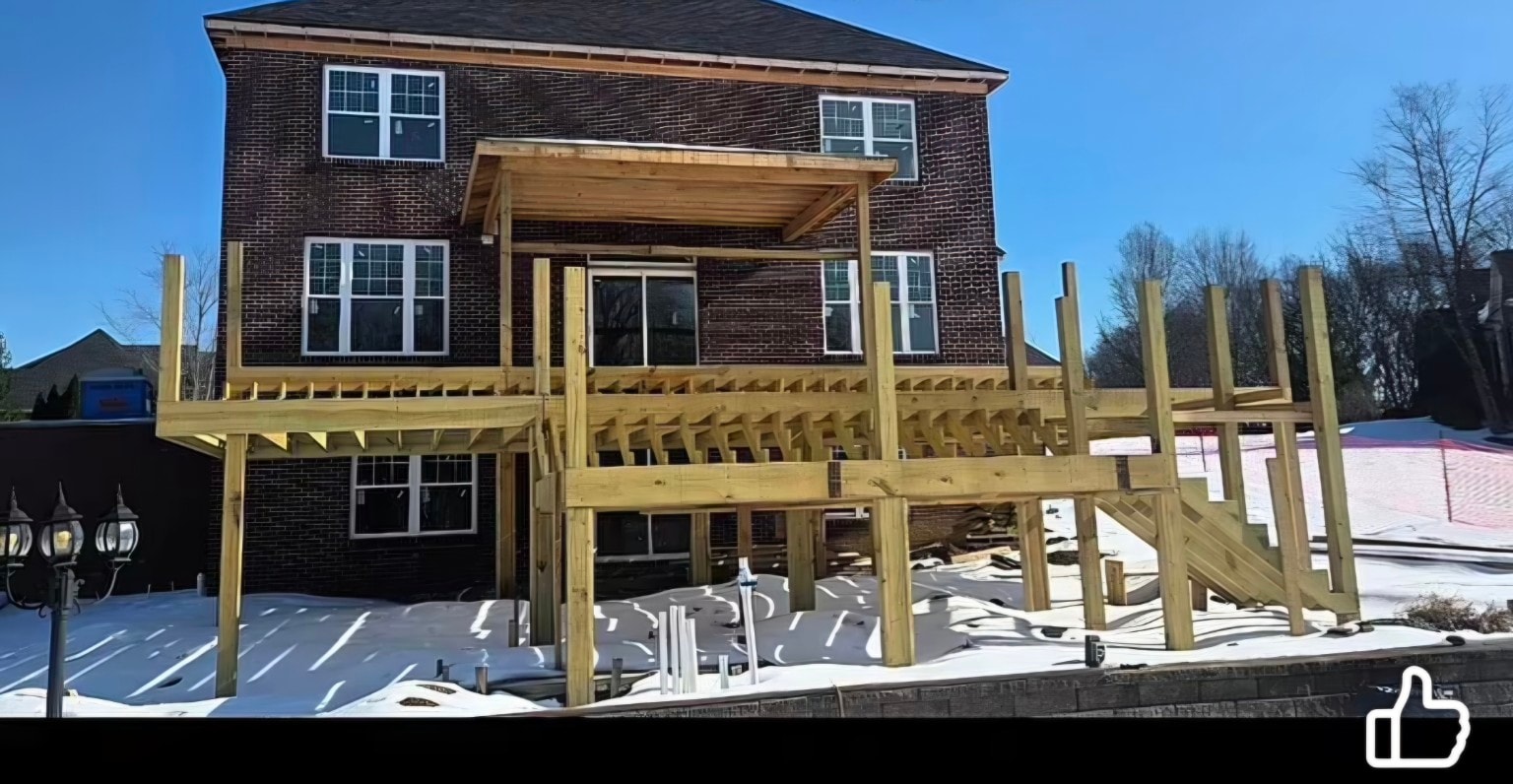Three-level Trex deck — closer framing and construction detail