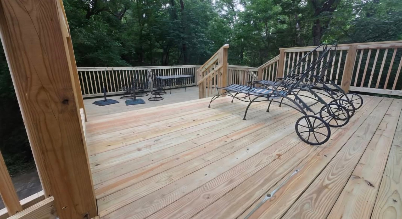 Multi-level wood deck — completed deck surface and seating area